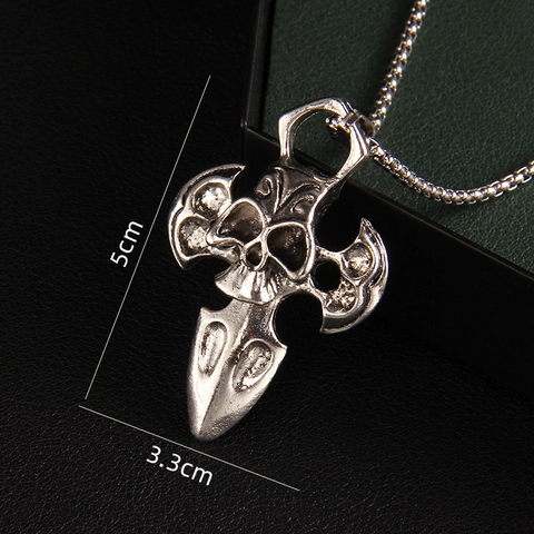 Collar Con Colgante De Hacha De Cruz De Calavera Gótica Punk Plata Retro Acero Inoxidable Cadena Larga Para Hombre Hip Hop Rock