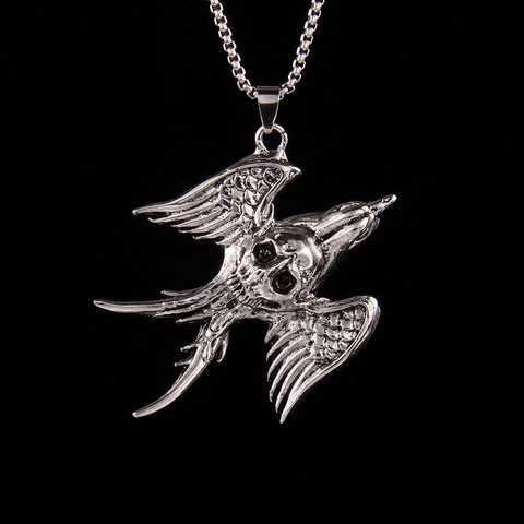Collar de Colgante de Golondrina y Calavera Gótico para Hombre Mujer Cadena de Acero Inoxidable Aleación Punk Hip Hop Joyería
