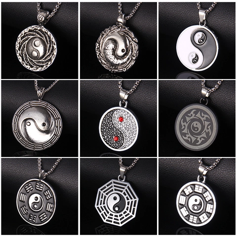 Vintage Yin Yang Tai Chi Acht Trigramme Anhänger Halskette Edelstahl Legierung Strass Eingelegt Totem Schmuck Für Herren Damen