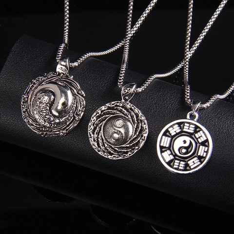 Vintage Yin Yang Tai Chi Acht Trigramme Anhänger Halskette Edelstahl Legierung Strass Eingelegt Totem Schmuck Für Herren Damen