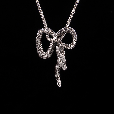 Collar Colgante de Serpiente de Acero Inoxidable Vintage Punk Gótico para Hombres Mujeres Plata Antigua Joyas de Cadena