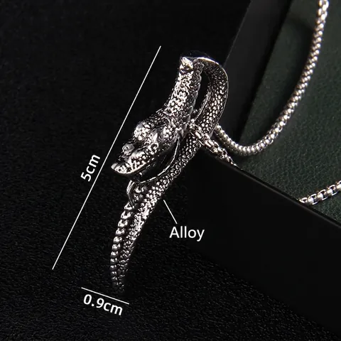 Collar con Colgante de Cabeza de Serpiente Vintage Punk Gótico para Hombre Mujer Hip Hop Cadena de Acero Inox Aleación Joyería
