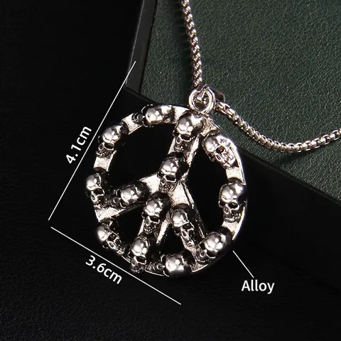 Collar Con Colgante de Calavera Signo de la Paz para Hombre Mujer Hip Hop Punk Cadena de Acero Inoxidable Aleación Retro