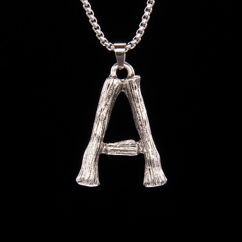 Edelstahl Bambus Textur Buchstabe A Anhänger Halskette Quadratische Perlenkette Retro Nischen Design Silber Schmuck Für Damen Herren