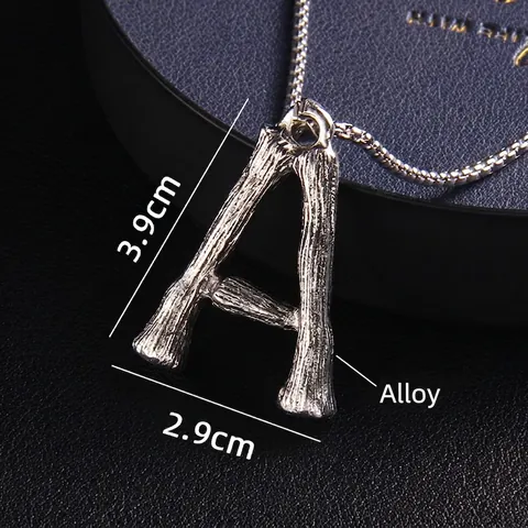 Edelstahl Bambus Textur Buchstabe A Anhänger Halskette Quadratische Perlenkette Retro Nischen Design Silber Schmuck Für Damen Herren
