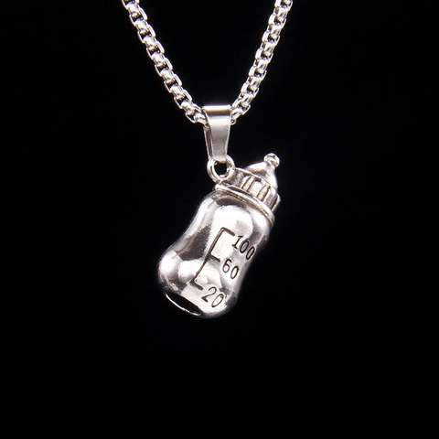Collar de Colgante de Biberón de Aleación de Acero Inoxidable Con Escala Plata Diseño de Nicho Cadena de Caja Joyería de Moda Unisex