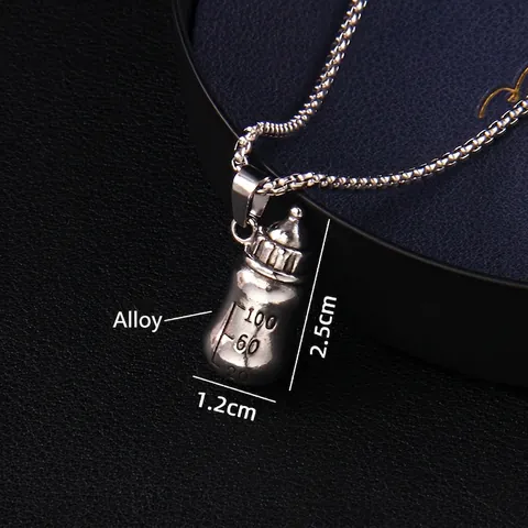 Collar de Colgante de Biberón de Aleación de Acero Inoxidable Con Escala Plata Diseño de Nicho Cadena de Caja Joyería de Moda Unisex