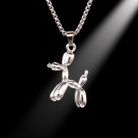 Collar con Colgante de Perro Globo de Arte Moderno para Hombre Mujer Cadena de Acero Inoxidable Joyas de Aleación de Animal Plateado Regalo