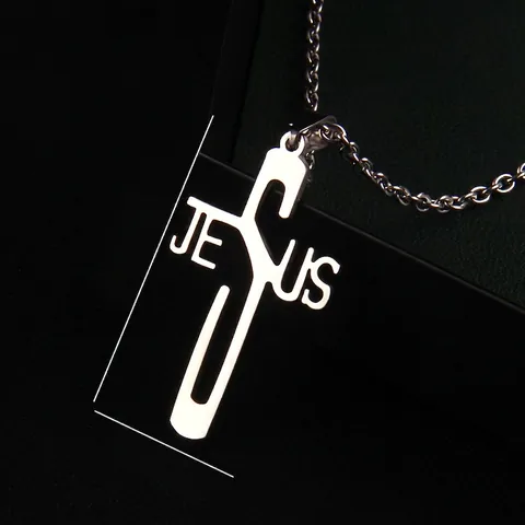 Roestvrij Staal Jezus Letter Kruis Hanger Halsketting Voor Heren Dames Gepolijst Zilver Religieuze Niche Sieraden O-Ketting