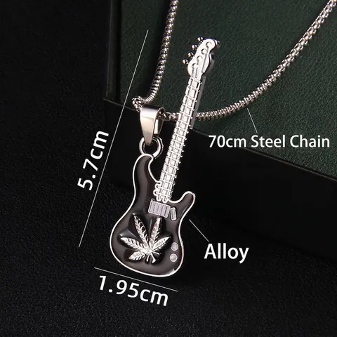 Collar de Colgante de Guitarra Patrón de Hoja Cadena de Acero Inoxidable Aleación Joyería de Instrumento Musical para Mujer Hombre Punk
