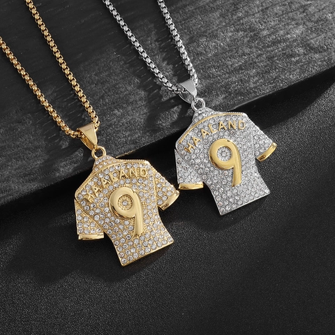 Collana con Pendente a Forma di Maglia da Calcio in Acciaio Inossidabile Hiphop per Uomo Donna Oro Argento Strass Gioielli Sportivi Maglia n 9