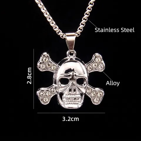 Collar Con Colgante De Guitarra De Esqueleto De Calavera Gótica Punk Para Hombre Mujer Acero Inoxidable Aleación Diamante Imitación
