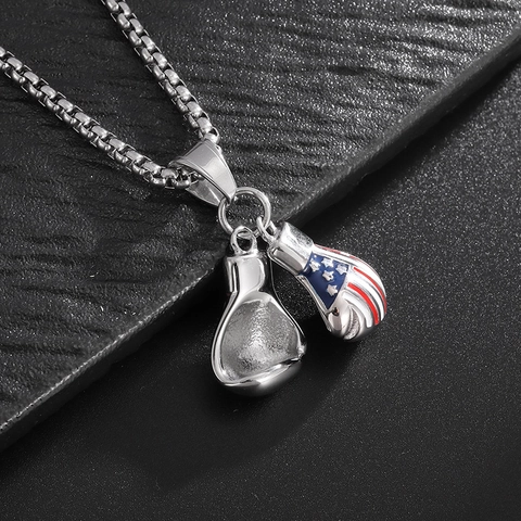 Hip Hop Titanium Steel Polished Double Boxing Glove Pendant Necklace With American Flag Design For Men Personalized Jewelry