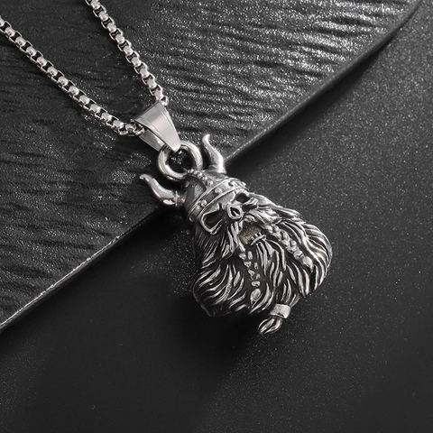 Collana con Ciondolo a Campanella Teschio Vichingo Retro Odin Elmo Coronato Acciaio al Titanio Gioielli Biker Uomo