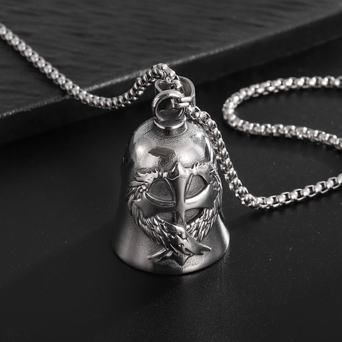 Collana con Pendente a Campana in Acciaio Inossidabile Gothic Punk Vintage per Uomo Biker Croce Ala Gioielli Industriali