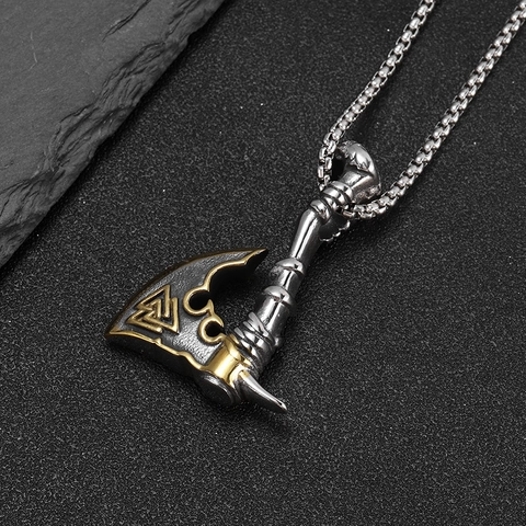 Collana Con Pendente a Forma di Ascia Viking da Uomo in Acciaio Inossidabile Simbolo Valknut Mito Nordico Gioielli Biker Punk