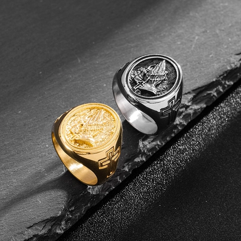 Anello da Uomo Hip Hop in Acciaio Inossidabile Mani in Preghiera Croce Oro Argento Placcato Gioielli Religiosi Regalo