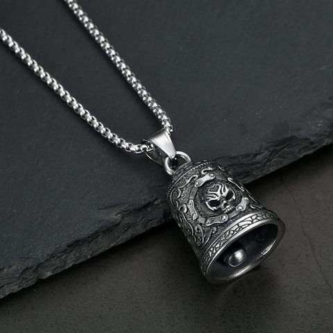 Collana da Uomo Vintage in Acciaio Inossidabile con Ciondolo a Campana Teschio Guardian Gothic Punk Biker Retro Ghost Head Gioielli