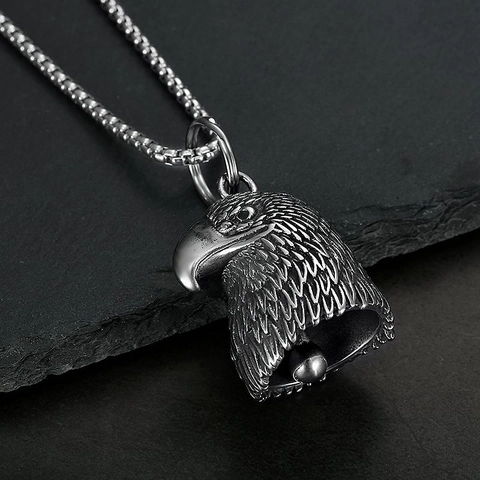 Collana con Ciondolo a Campana del Guardiano in Acciaio Inossidabile Vintage Testa di Aquila Retrò Biker per Uomo Gioielli