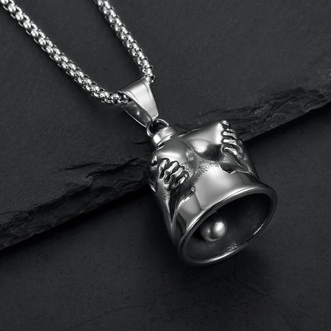 Collana con Ciondolo a Campana Guardian Biker in Acciaio Inossidabile Vintage per Uomo Donna Gioielli Campana Body Art Punk Lucidato