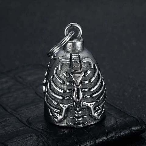 Ciondolo Portachiavi a Forma di Campana in Acciaio Inossidabile con Costole di Scheletro Rétro Accessorio Gotico Biker Punk per Uomo Donna