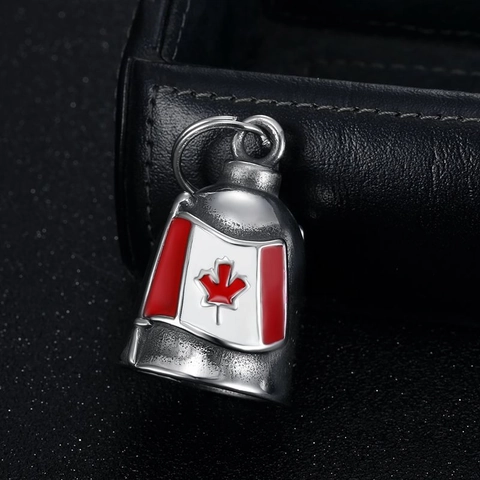 Portachiavi Campanello della Protezione in Acciaio Inossidabile Retro Bandiera Foglia di Acero Canada Ciondolo Moto Gioielli Per Uomini Donne