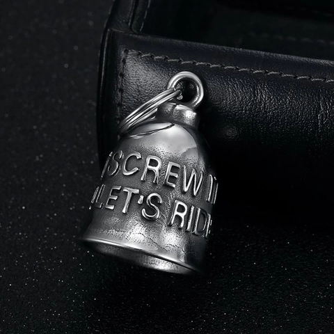 Retro Stainless Steel Guardian Bell Keychain Pendant Engraved Letter Motorcyclist Ride Lucky Bell Charm Gift For Biker Rider