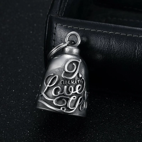Ciondolo a Forma di Campana Guardian in Acciaio Inossidabile Retrò con Lettera d'Amore Incisa Gioielli da Moto Punk Rock per Uomo Donna