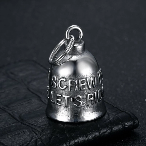 Retro Stainless Steel Guardian Bell Keychain Pendant Engraved Letter Motorcyclist Ride Lucky Bell Charm Gift For Biker Rider