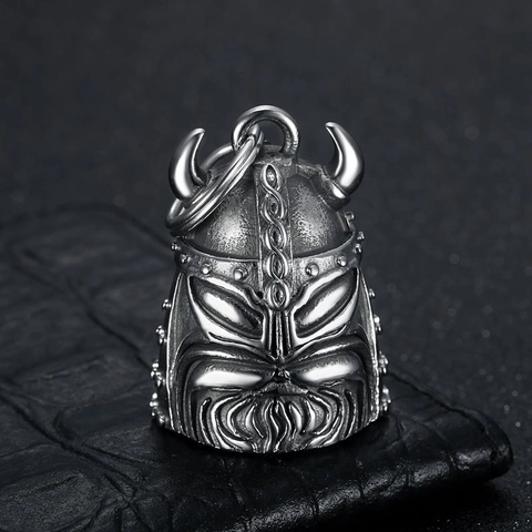 Vintage Edelstahl Wikinger Pirat Helm Glocke Schlüsselanhänger Für Herren Motorrad Schutzglocke Retro Rider Charm Schlüsselring