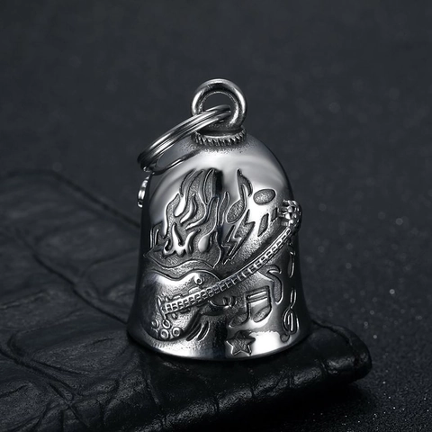 Vintage Stainless Steel Rock Punk Guitar Music Notes Guardian Bell For Motorcycle Biker Keychain Jewelry Pendant
