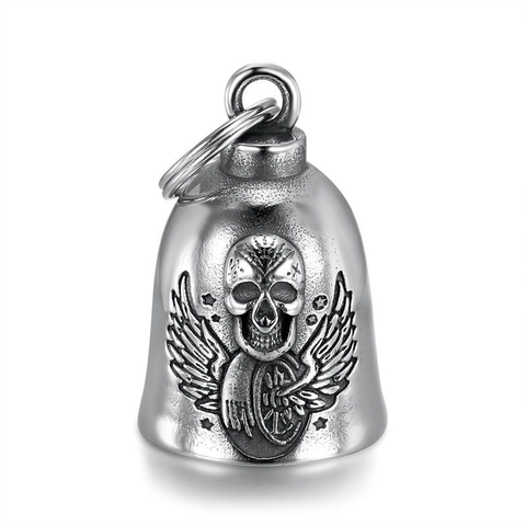 Edelstahl Schutzglocke Schlüsselanhänger Für Motorrad Retro Punk Totenkopf Flügel Relief Glocke Schlüsselring Zubehör