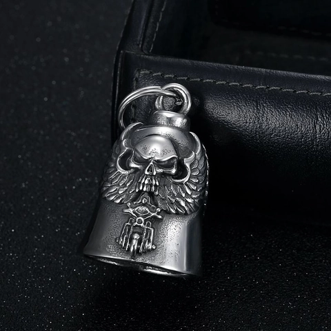 Edelstahl Biker Wächterglocke Schlüsselanhänger Vintage Schädel Flügel Motorrad Glocke Schmuck Für Herren Damen