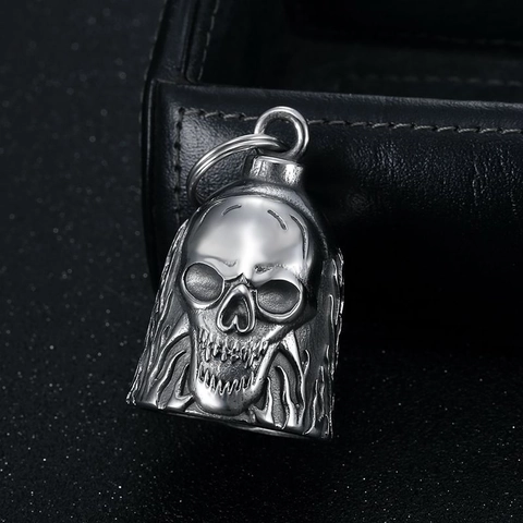Totenkopf Glocke Anhänger Edelstahl Vintage Silber Motorrad Schutzglocke Biker Glücksgeschenk Gothic Punk Stil Für Männer