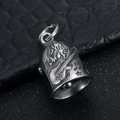 Vintage Stainless Steel Rock Punk Guitar Music Notes Guardian Bell For Motorcycle Biker Keychain Jewelry Pendant