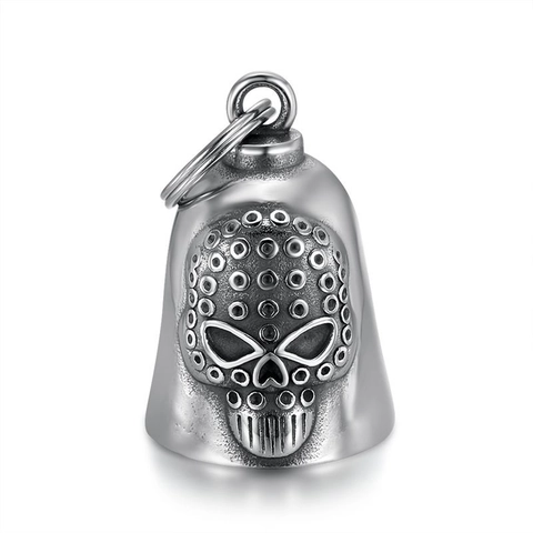Collana con Ciondolo a Campana con Teschio in Acciaio Inossidabile Gotico Portachiavi da Biker Retrò per Uomo Donna Gioielli