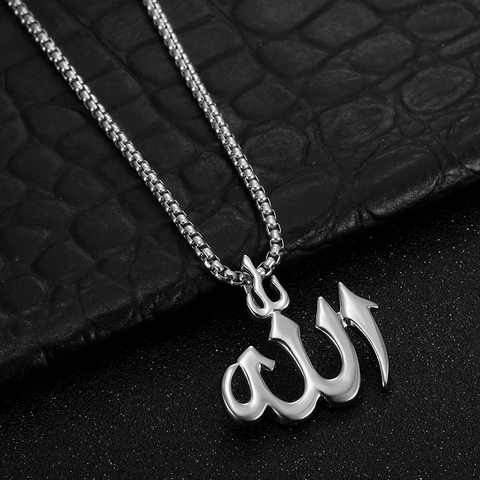 Collar con Colgante Allah de Acciaio Inoxidable Pulido Caligrafía Árabe Religiosa Joyería Estilo Hip Hop para Hombre Mujer Oro Plata Negro