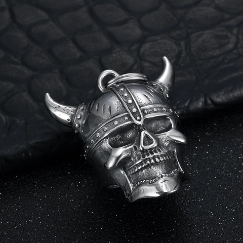 Wikinger Totenkopf Helm Wächterglocke Edelstahl Motorrad Glocke Gothic Vintage Punk Skelett Anhänger Für Herren Schmuck