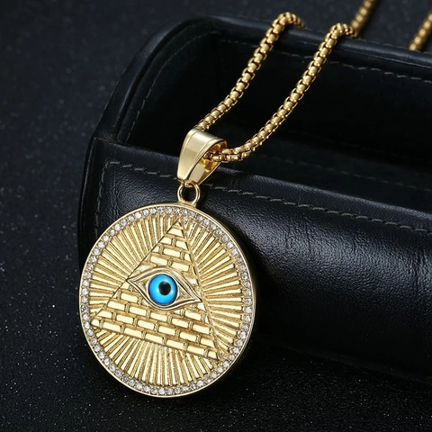 Collana Con Pendente a Piramide Occhio Della Provvidenza Hip Hop in Acciaio Inossidabile Oro Argento Strass Gioielli Per Uomo Donna