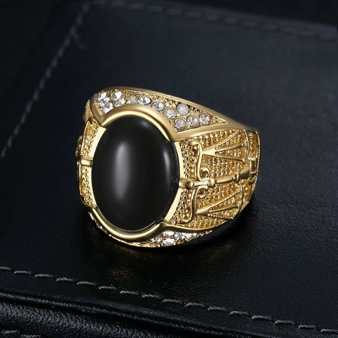 Anello Bilancia Hip Hop in Acciaio Inossidabile per Uomo Placcato Oro Pavé di Strass Pietra Occhio di Gatto Verde Nero Gioielli Retro