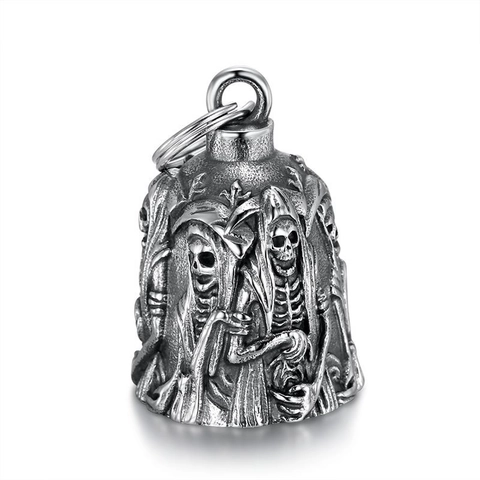 Ciondolo a Campana Guardiano Teschio Mietitore in Acciaio Inossidabile Vintage per Uomo Collana a Campana da Motociclista Gotica Portachiavi Gioielli