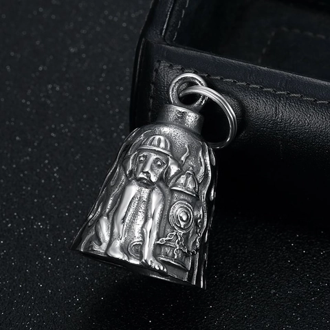 Portachiavi Campanello Custode Biker in Acciaio Inossidabile Retrò Ciondolo Rilievo Cane Pompiere e Idrante per Regalo Moto
