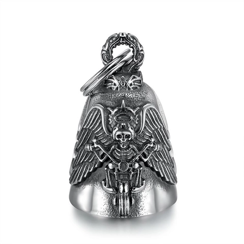 Portachiavi Campanello Guardian Bell in Acciaio Inossidabile Moto Vintage Teschio Alato Ciondolo per Uomo Gioielli Gothic Punk
