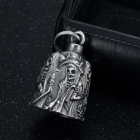 Ciondolo a Campana Guardiano Teschio Mietitore in Acciaio Inossidabile Vintage per Uomo Collana a Campana da Motociclista Gotica Portachiavi Gioielli