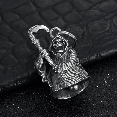 Edelstahl Sensenmann Tod Sense Schädel Wächter Glocke Motorrad Anhänger Hängende Dekoration Gothic Punk Schmuck
