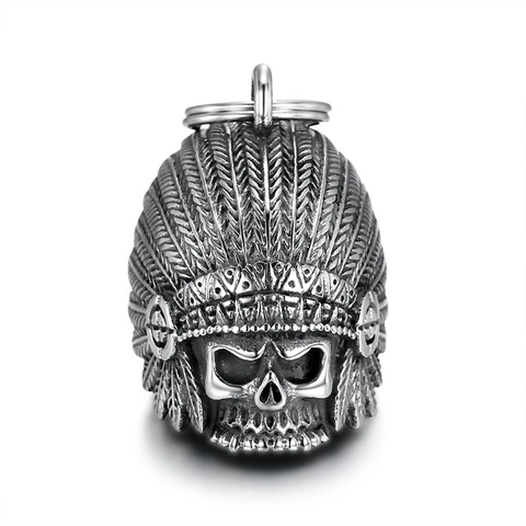 Pendente a Campana in Acciaio Inossidabile Vintage Teschio Capo Indiano per Uomo Biker Gothic Punk Gioielli da Moto Regalo