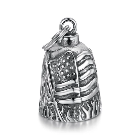 Ciondolo Campana Guardiano Biker in Acciaio Inossidabile Bandiera Americana Fortuna Moto Esorcismo Vintage Lucido Gioielli da Uomo