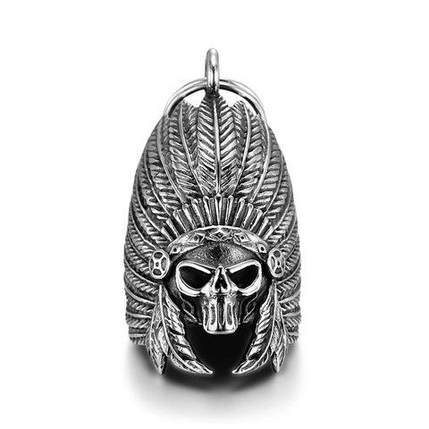 Collana con Ciondolo a Teschio Indiano in Acciaio Inossidabile Gioielli Punk Biker Rock Rider Campana del Guardiano Uomo