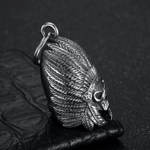 Collana con Ciondolo a Teschio Indiano in Acciaio Inossidabile Gioielli Punk Biker Rock Rider Campana del Guardiano Uomo