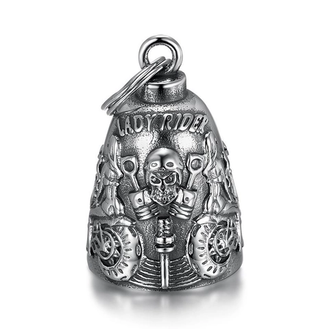 Portachiavi Vintage in Acciaio Inossidabile Con Teschio Campanello Portafortuna Per Donna Moto Lady Rider Biker Ciondolo Regalo